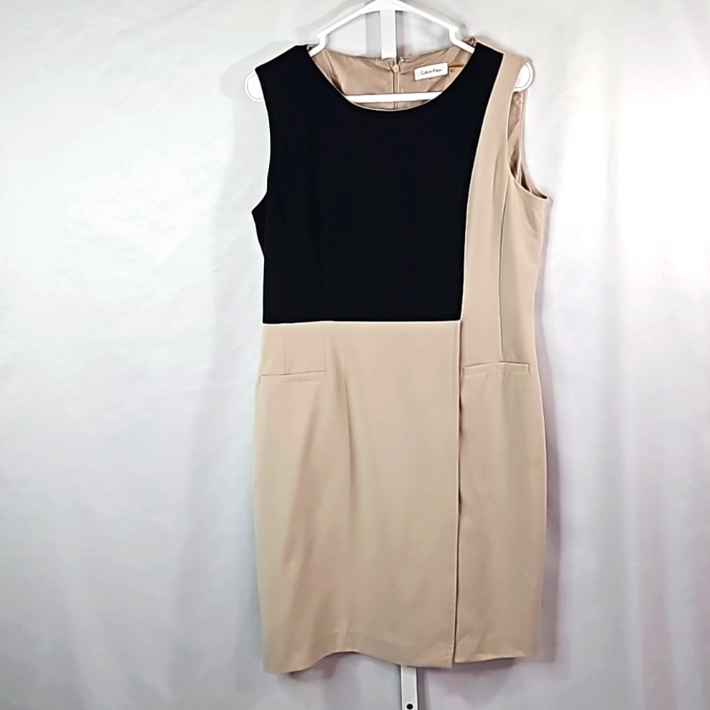 Calvin Klein  Womens Tan & Black Sleeveless Sheath Dress Size 12